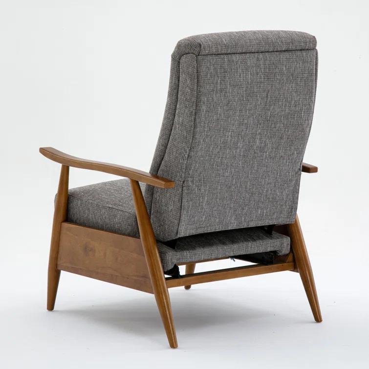Comfort Pointe Terni Press-Back Recliner Ashen Gray: Stain-Resistant, Chestnut Wood Legs, Foam Fill