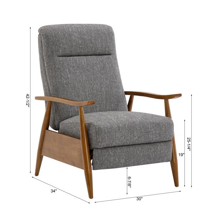 Comfort Pointe Terni Press-Back Recliner Ashen Gray: Stain-Resistant, Chestnut Wood Legs, Foam Fill