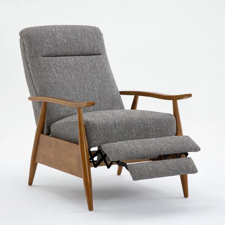 Comfort Pointe Terni Press-Back Recliner Ashen Gray: Stain-Resistant, Chestnut Wood Legs, Foam Fill