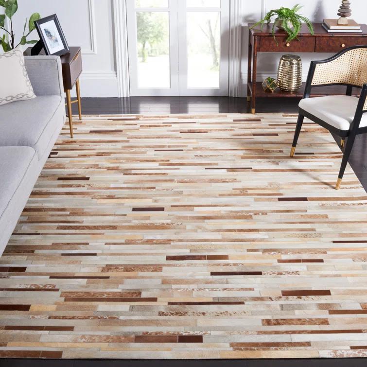 Fazeley Studio Leather Hand Woven Leather Geometric Rug