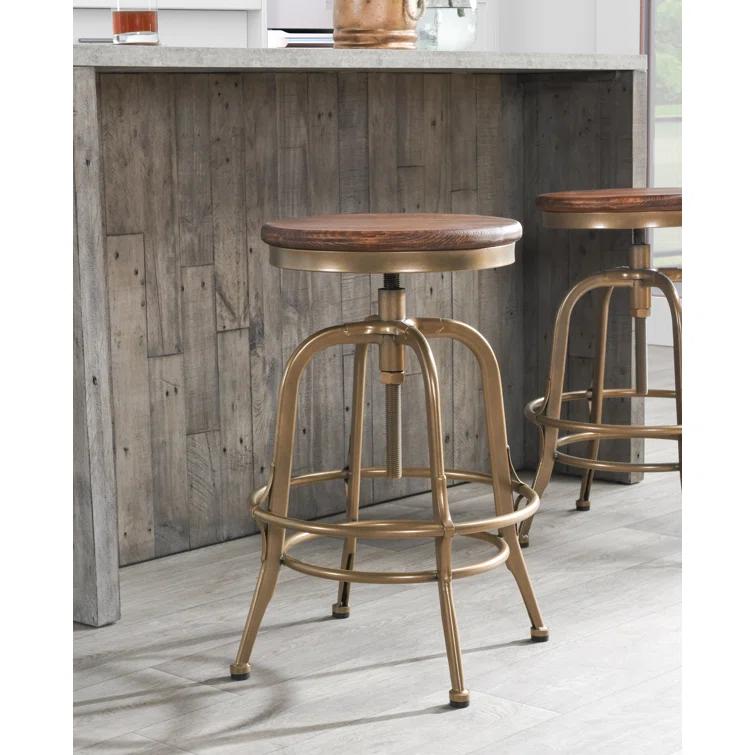 Piper 26" Brown and Brass Adjustable Metal Counter Stool