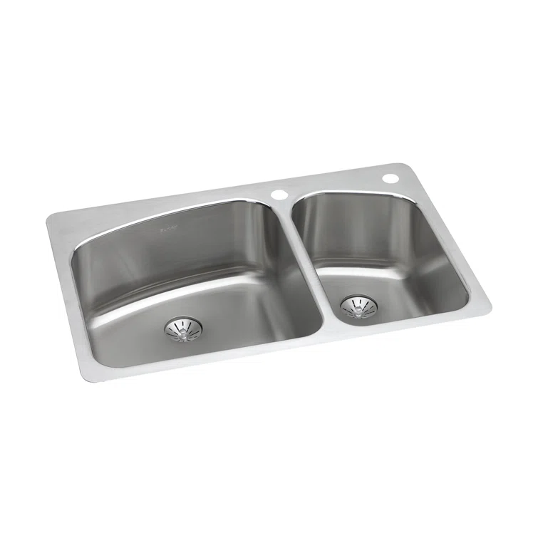 Lustertone 33" L x 22" W Double Basin Dual Mount Kitchen Sink with Drain Assembly