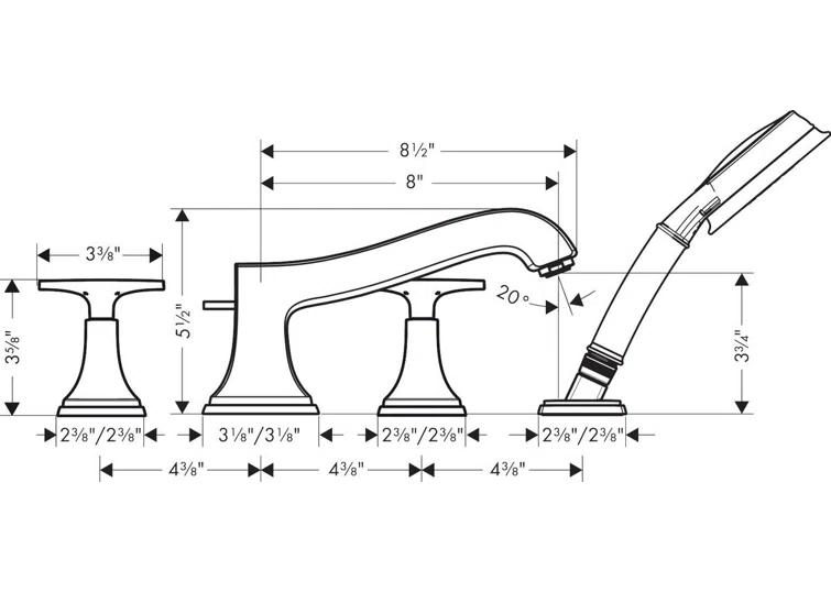 Hansgrohe Metropol Classic 4-Hole Roman Tub Set Trim with 1.8 GPM Handshower Trim Set Only