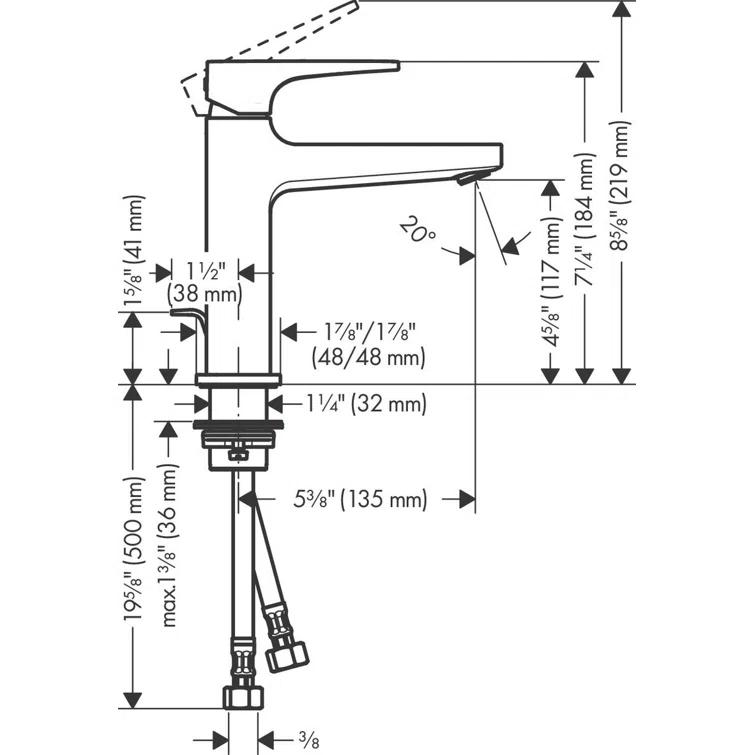 Hansgrohe Metropol Single-Hole Faucet 110 with Lever Handle and Drain Assembly, 1.2 GPM