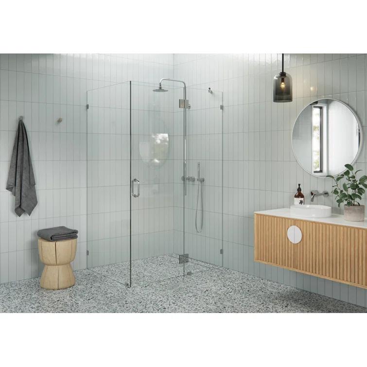 Glass Warehouse Halo 58 in. x 38 in. x 78 in. 90-degree Fully Frameless Glass Hinged Shower Enclosure 90-GH-58-38-CH