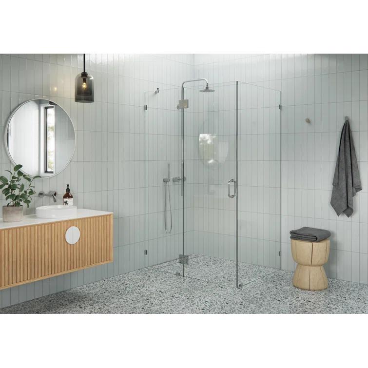 Glass Warehouse Halo 58 in. x 38 in. x 78 in. 90-degree Fully Frameless Glass Hinged Shower Enclosure 90-GH-58-38-CH