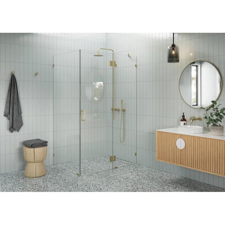 Glass Warehouse Halo 60 in. x 36 in. x 78 in. 90-degree Fully Frameless Glass Hinged Shower Enclosure 90-GH-60-36-SB