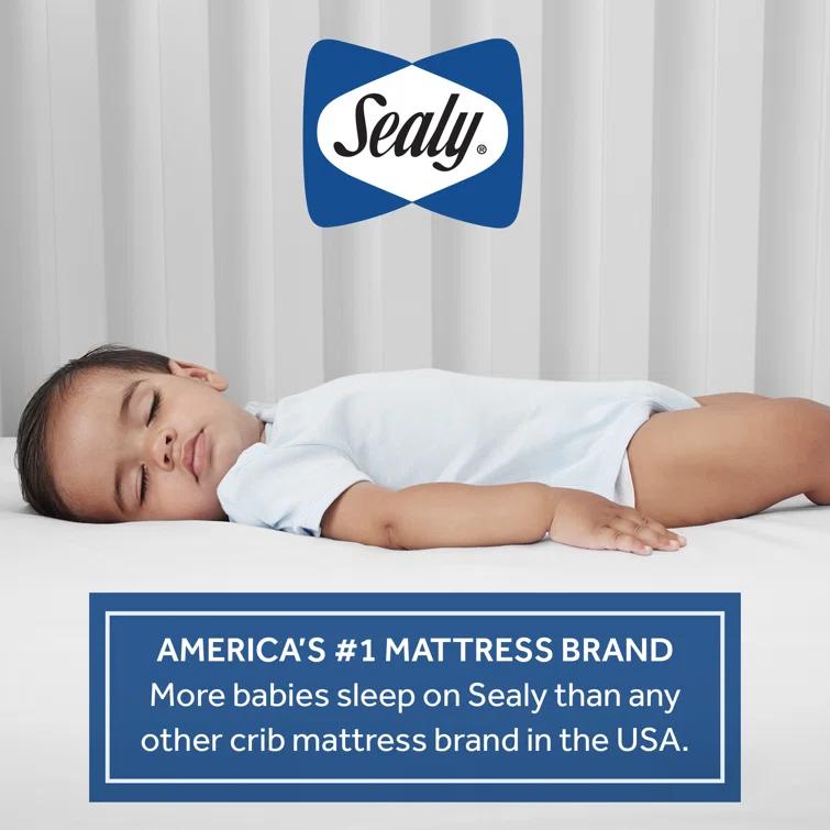 Sealy Baby Premium Firm Hypoallergenic Baby Crib Mattress & Toddler Bed Mattress, Waterproof Baby Mattress, 150 Coils, Air Quality Certified, 52"x28"