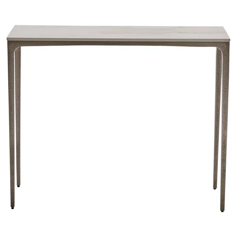 Gray and White Stone-Topped Metal Console Table