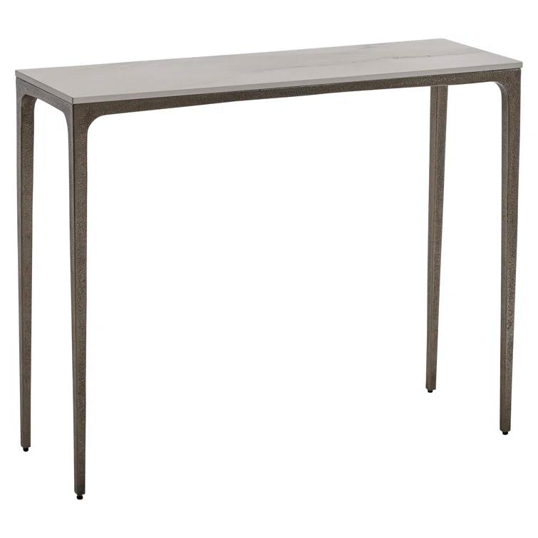 Gray and White Stone-Topped Metal Console Table