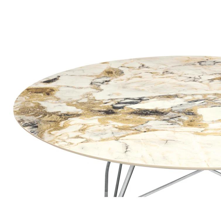 Glossy Round Metal Base Dining Table