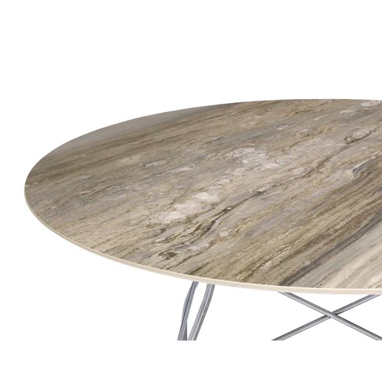 Glossy Round Metal Base Dining Table