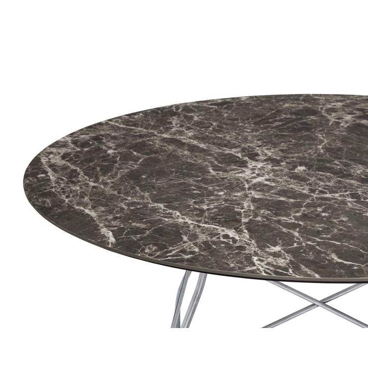 Glossy Round Metal Base Dining Table