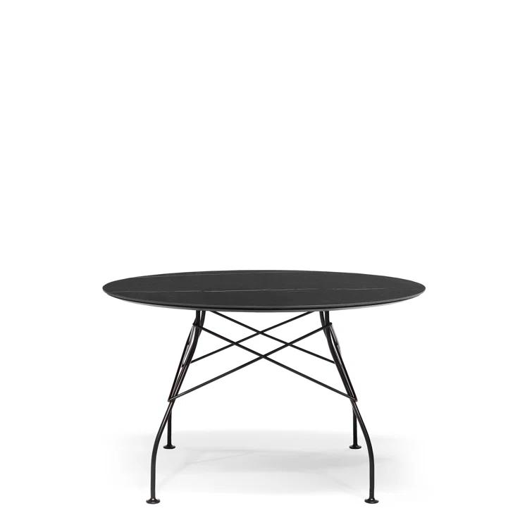 Glossy Round Metal Base Dining Table