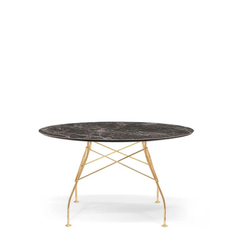 Glossy Round Metal Base Dining Table
