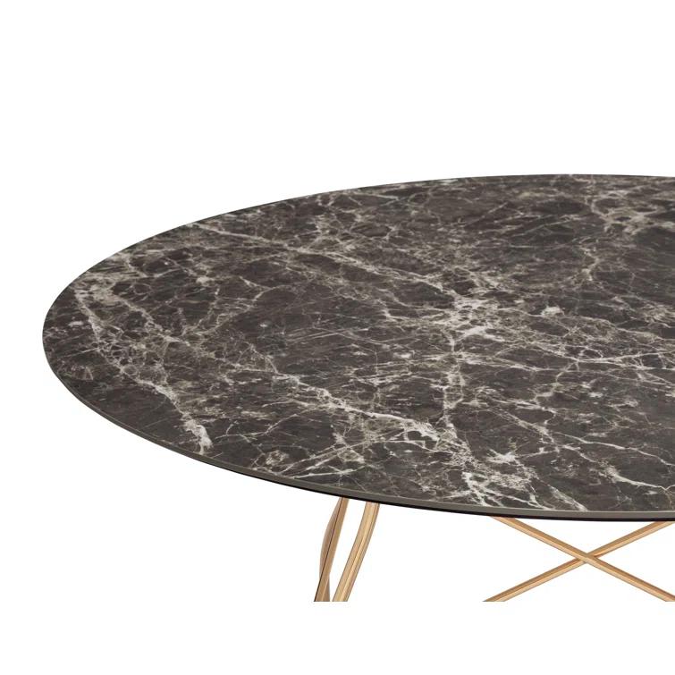 Glossy Round Metal Base Dining Table