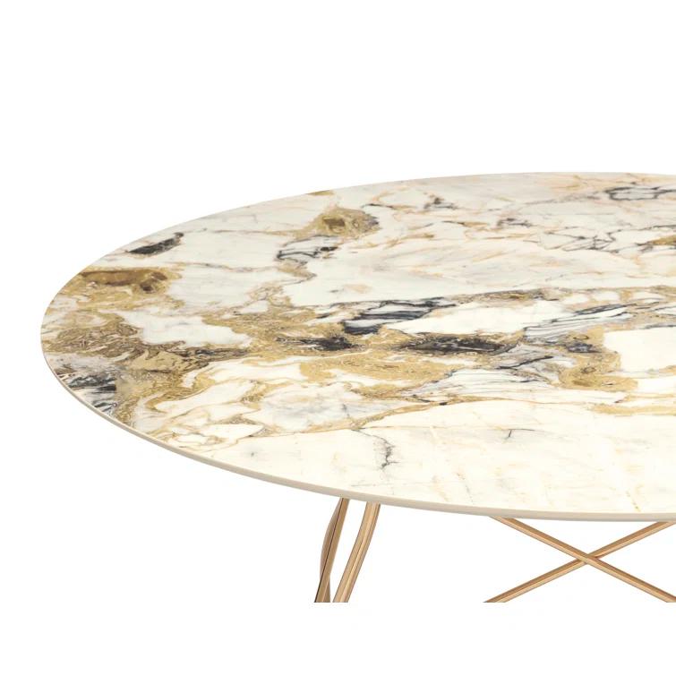 Glossy Round Metal Base Dining Table