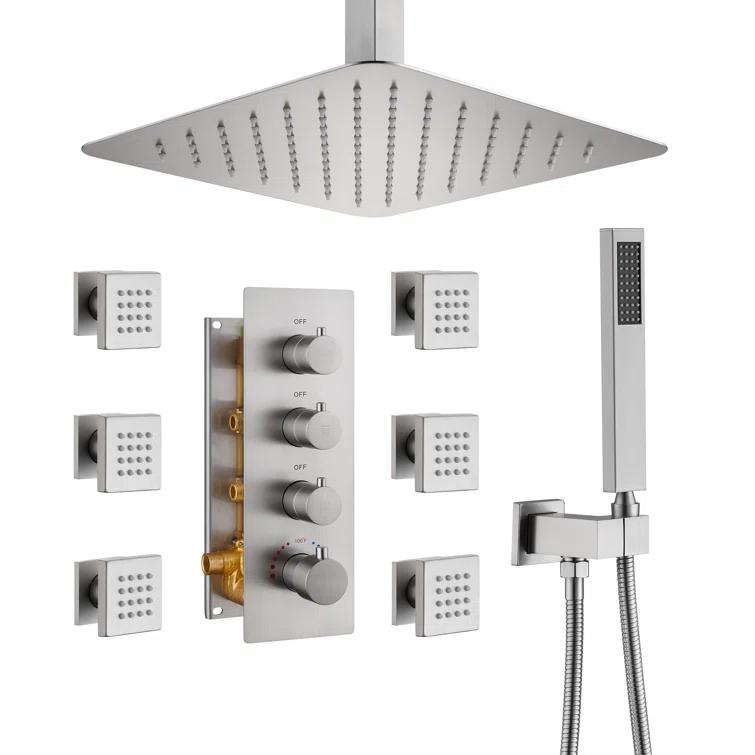 Herathena 3 Functions Ceiling Mounted Luxury Shower System with 6 Body Jets (Rough-in Valve Included)