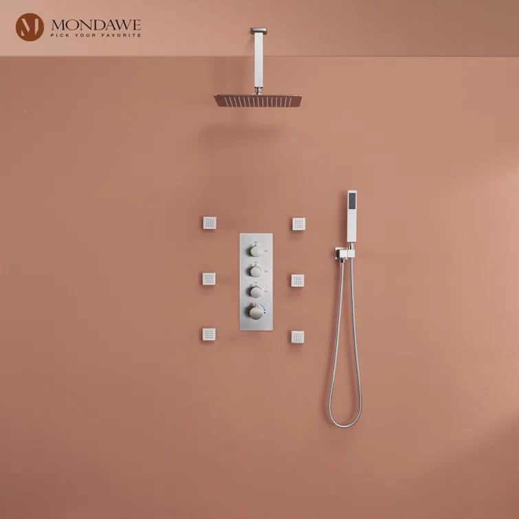 Herathena 3 Functions Ceiling Mounted Luxury Shower System with 6 Body Jets (Rough-in Valve Included)