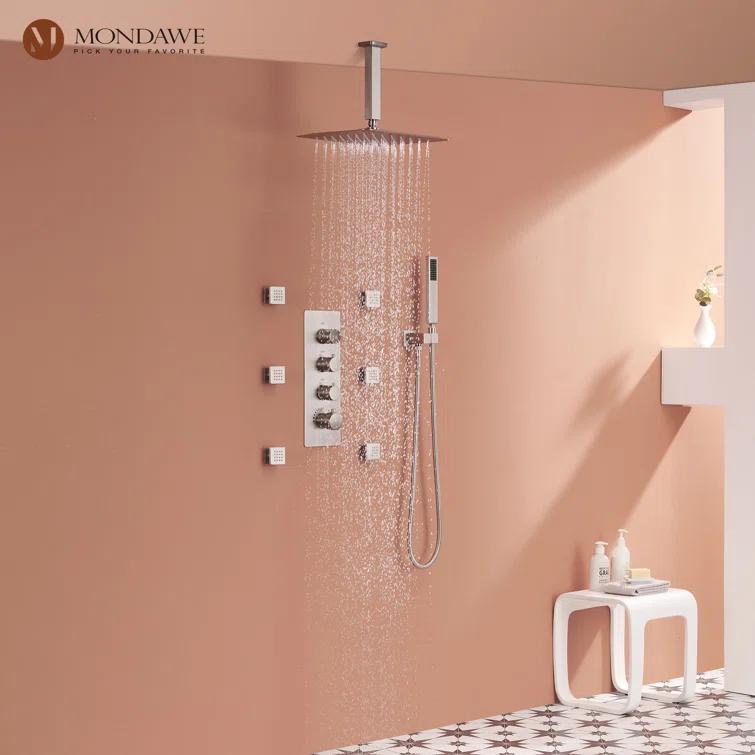 Herathena 3 Functions Ceiling Mounted Luxury Shower System with 6 Body Jets (Rough-in Valve Included)