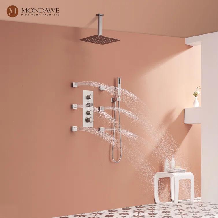 Herathena 3 Functions Ceiling Mounted Luxury Shower System with 6 Body Jets (Rough-in Valve Included)