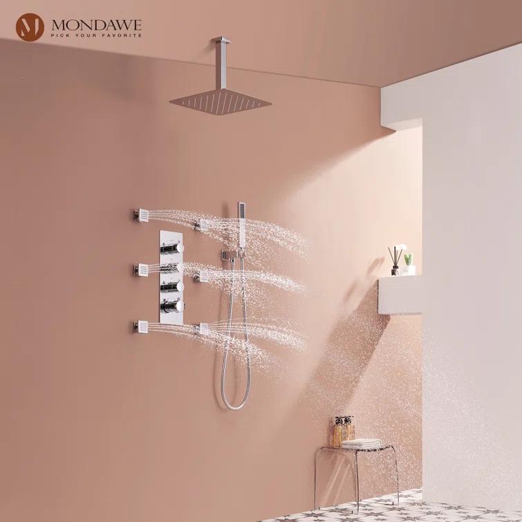 Herathena 3 Functions Ceiling Mounted Luxury Shower System with 6 Body Jets (Rough-in Valve Included)