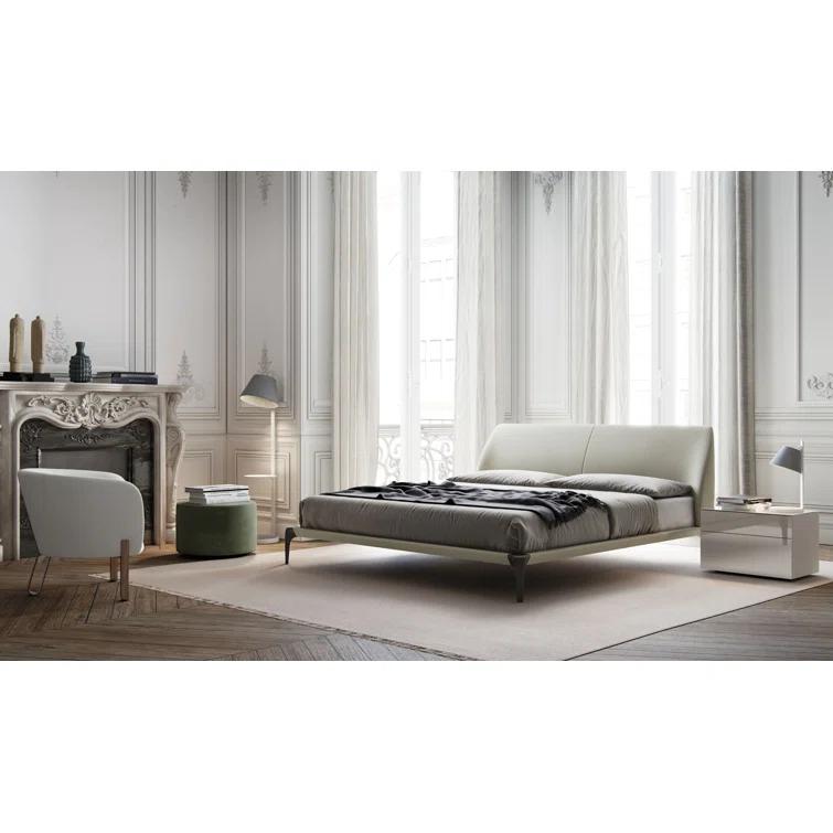 Queen Beige Faux Leather Upholstered Bed with Wood Frame