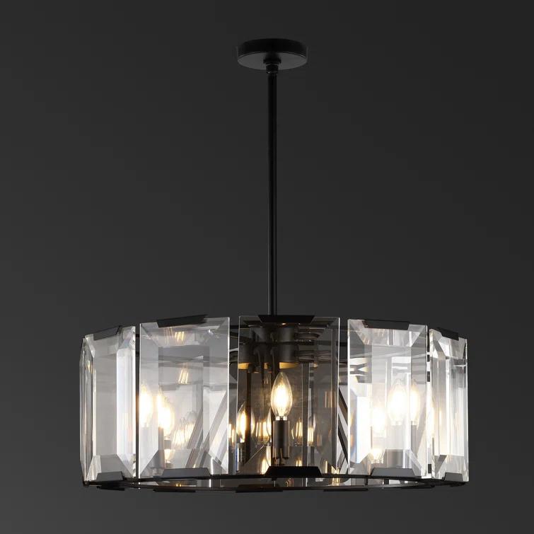 Esperanza Sleek Black Metal and Emerald-Cut Crystal Chandelier