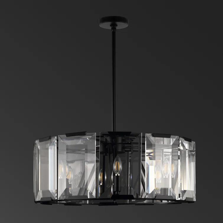 Esperanza Sleek Black Metal and Emerald-Cut Crystal Chandelier