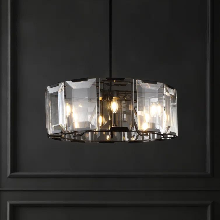 Esperanza Sleek Black Metal and Emerald-Cut Crystal Chandelier