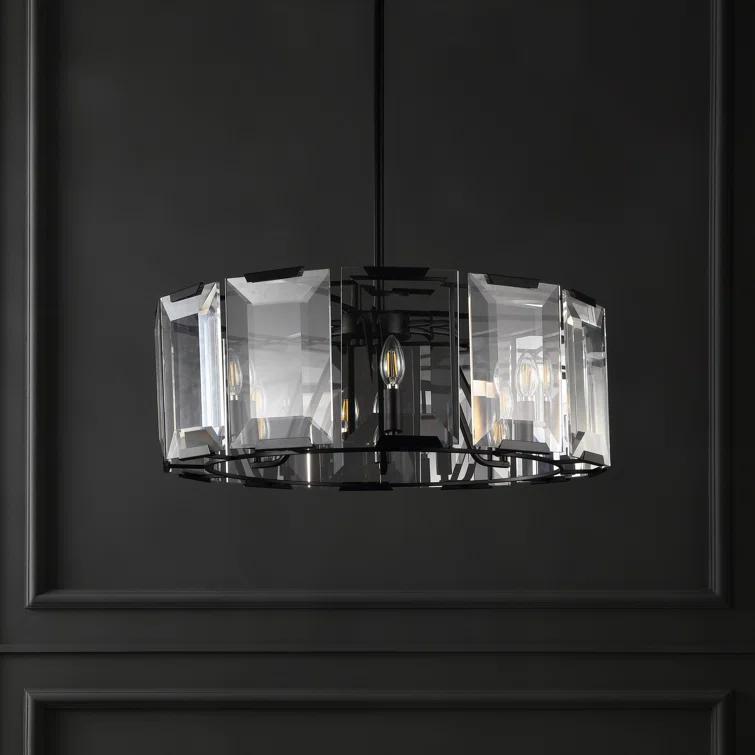 Esperanza Sleek Black Metal and Emerald-Cut Crystal Chandelier