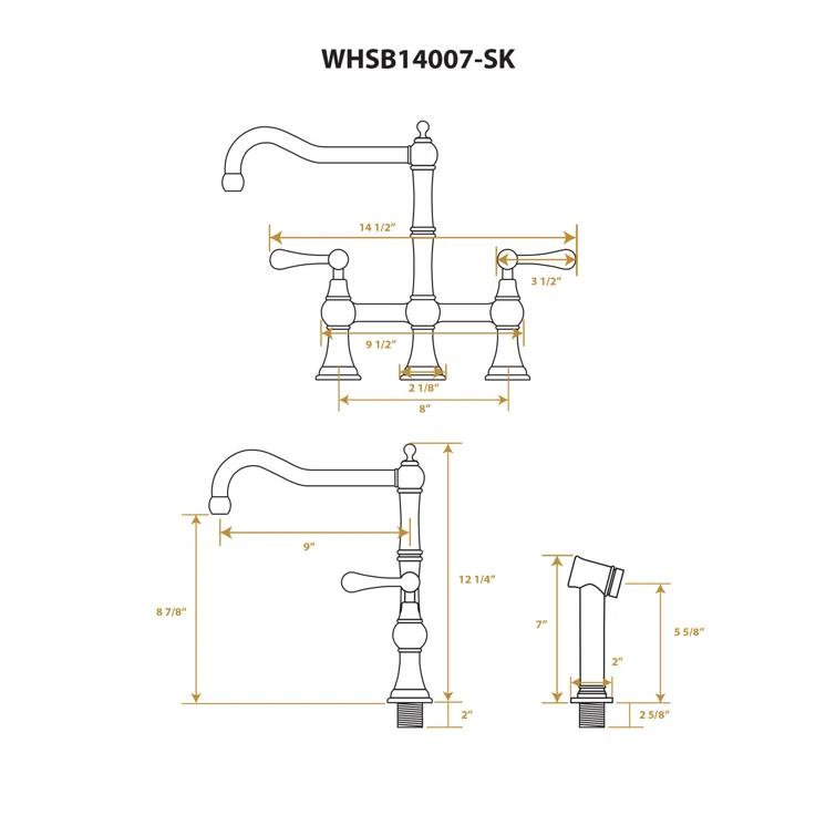 Whitehaus Collection Lead-Free Solid Stainless Steel Bridge Faucet with a Long Traditional Spout, Lever Handles and Side Spray