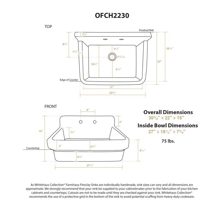 Whitehaus Old Fashioned Country Fireclay Utility Sink with High Backsplash
