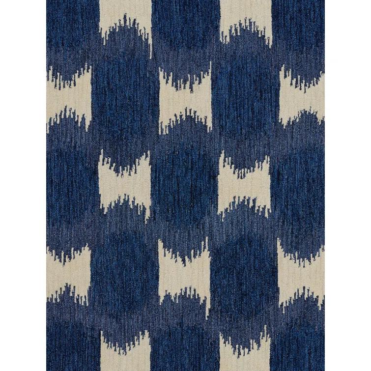 Momeni 5'x8' Leiden Ikat Handtufted Area Rug Navy Blue: Wool, Medium Pile, Classic Pattern, Indoor Use, Rectangle Shape