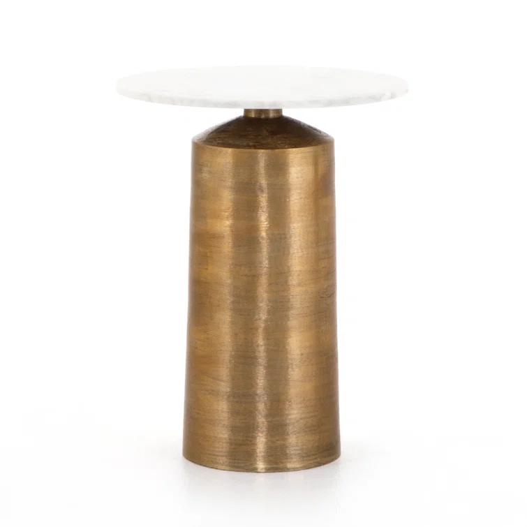 Delune Polished White Marble and Brushed Brass Nightstand