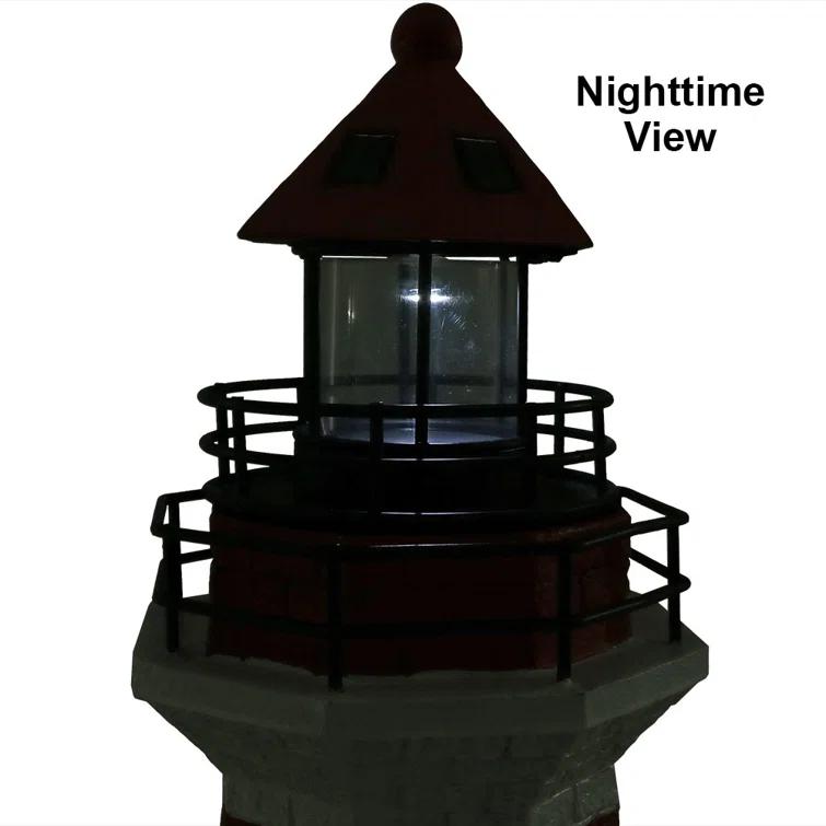 Longshore Tides Caudillo Striped Resin Solar Resin Outdoor LED Lighthouse Statue