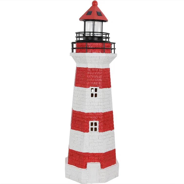 Longshore Tides Caudillo Striped Resin Solar Resin Outdoor LED Lighthouse Statue