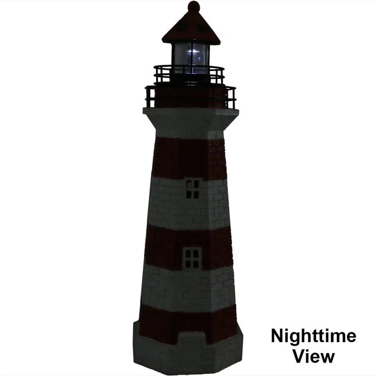 Longshore Tides Caudillo Striped Resin Solar Resin Outdoor LED Lighthouse Statue