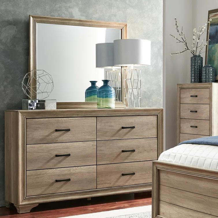 Eleora Upholstered Bed, Dresser & Mirror, Night Stand