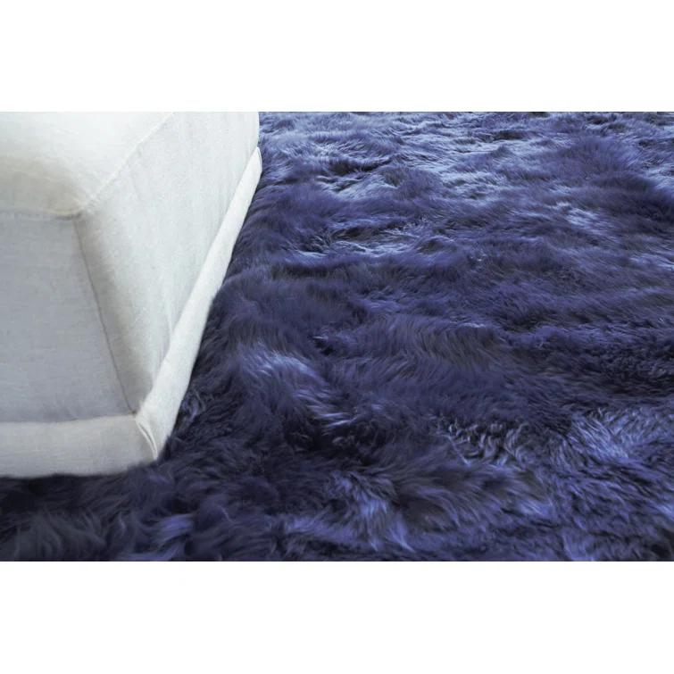 Handmade Sheepskin Blue Area Rug