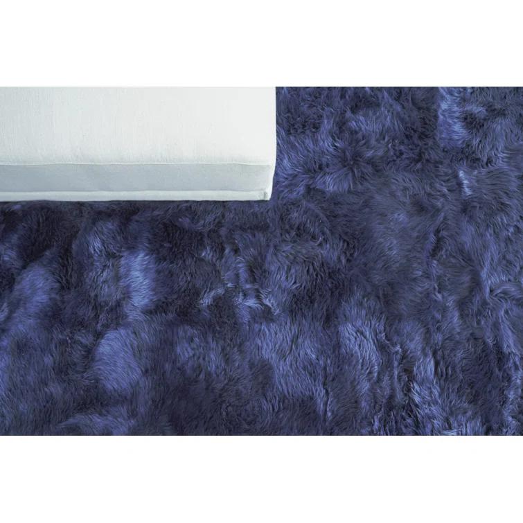 Handmade Sheepskin Blue Area Rug