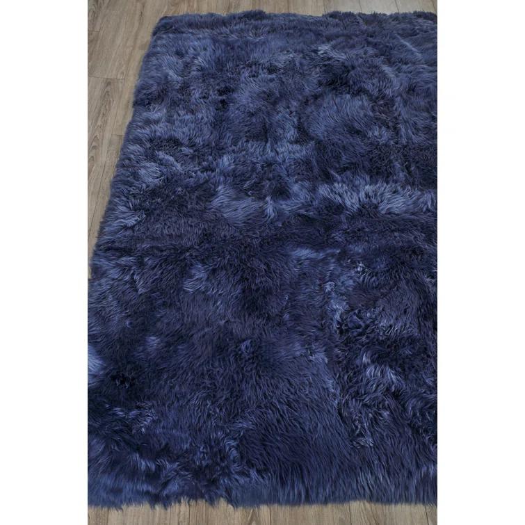 Handmade Sheepskin Blue Area Rug