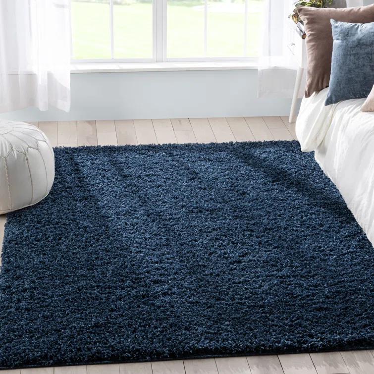 Berte Modern Solid Dark Blue Textured Shag Rug