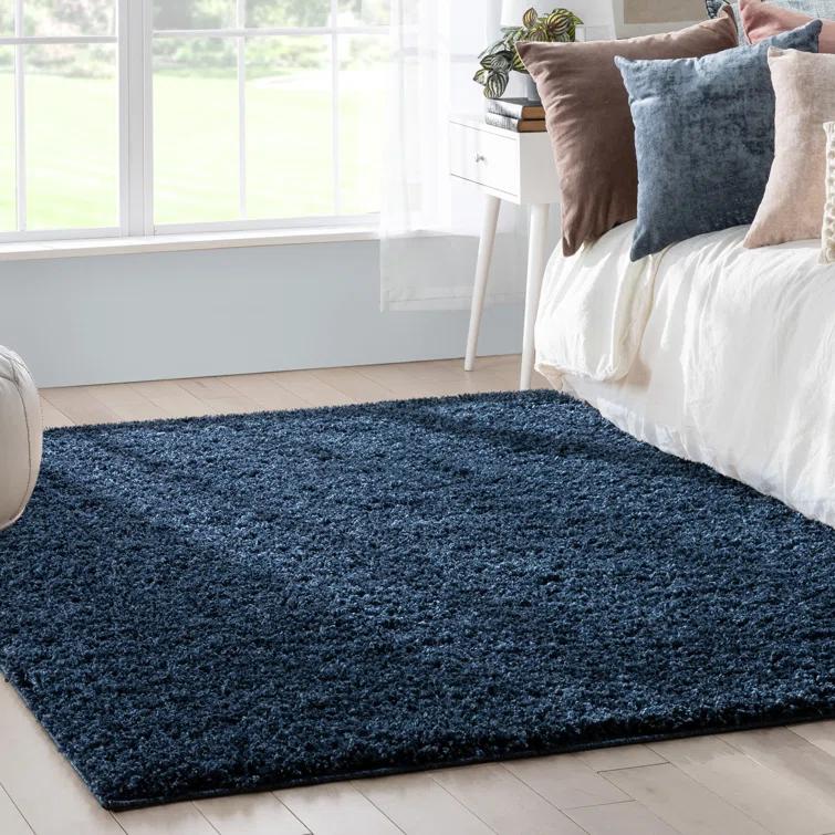 Berte Modern Solid Dark Blue Textured Shag Rug