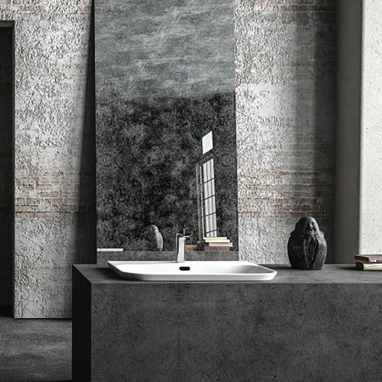 WS Bath Collections Edge 17.7'' Glossy White Ceramic U-Shaped Bathroom Sink with Faucet and Overflow