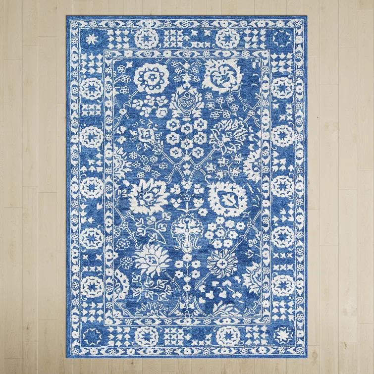 Cece Oriental Handmade Tufted Wool Blue/White Area Rug