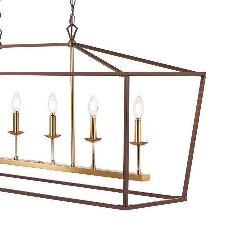 Pagoda 49" Linear 6-Bulb Classic Traditional Metal LED Pendant, Oil Rubbed Bronze
