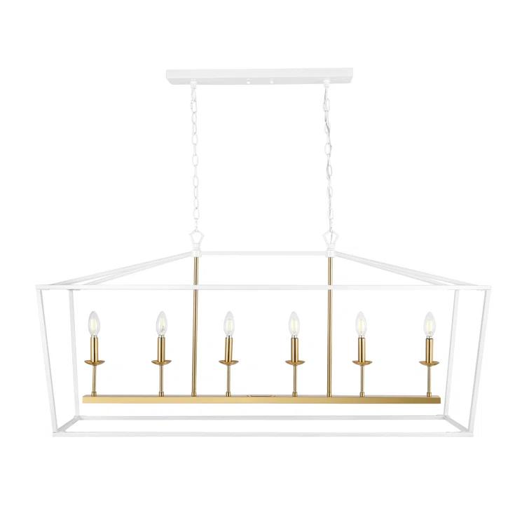 JONATHAN  Y Pagoda 49" Metal Linear Classic Traditional 6 -Light White Farmhouse Lantern Large Hanging Kitchen island light