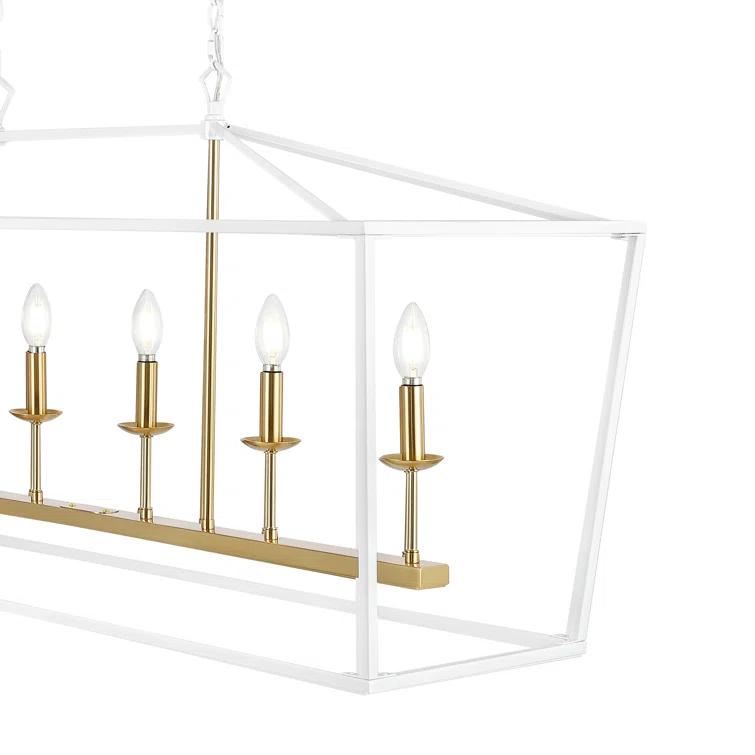 JONATHAN  Y Pagoda 49" Metal Linear Classic Traditional 6 -Light White Farmhouse Lantern Large Hanging Kitchen island light