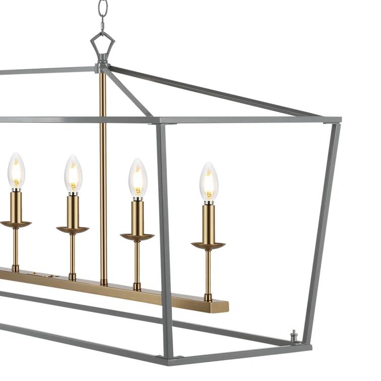 Pagoda 49" Linear 6-Bulb Classic Traditional Metal LED Pendant, Gray/Brass Gold